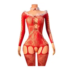 GENERICO - LENCERIA MALLA VESTIDO CATSUIT ENTERIZO NAVIDAD