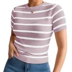 GENERICO - Polo Mujer 359G Ross-17 Polo Rayas Gruesas Manga Corta Hilo Tacto Color Api