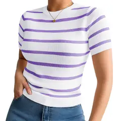 GENERICO - Polo Mujer 359G Ross-17 Polo Rayas Manga Corta Hilo Tacto Color Lila