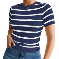 GENERICO - Polo Mujer 359G Ross-17 Polo Rayas Gruesas Manga Corta Hilo Tacto Color Azul Grafito