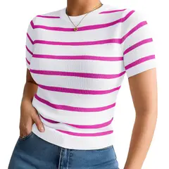 GENERICO - Polo Mujer 359G Ross-17 Polo Rayas Manga Corta Hilo Tacto Color Fucsia