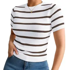 GENERICO - Polo Mujer 359G Ross-17 Polo Rayas Manga Corta Hilo Tacto Color Marron