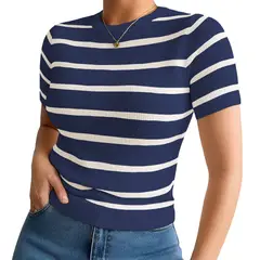 GENERICO - Polo Mujer 359G Ross-17 Polo Rayas Gruesas Manga Corta Hilo Tacto Color Azul