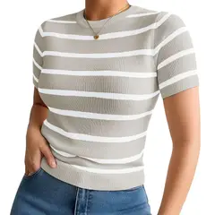 GENERICO - Polo Mujer 359G Ross-17 Polo Rayas Gruesas Manga Corta Hilo Tacto Color Arena