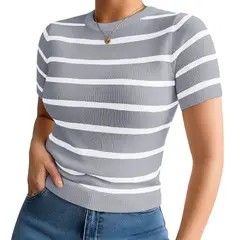 GENERICO - Polo Mujer 359G Ross-17 Polo Rayas Gruesas Manga Corta Hilo Tacto Color Gris