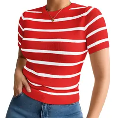 GENERICO - Polo Mujer 359G Ross-17 Polo Rayas Gruesas Manga Corta Hilo Tacto Color Rojo