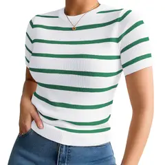 GENERICO - Polo Mujer 359G Ross-17 Polo Rayas Manga Corta Hilo Tacto Color Verde