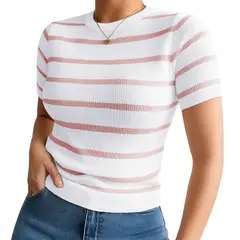 GENERICO - Polo Mujer 359G Ross-17 Polo Rayas Manga Corta Hilo Tacto Color Rosa