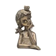 GENERICO - Adorno Decorativo Niña Pensativa Dorado Escultura Infantil Elegante -Adorno Elegante para Sala Regalo Ideal