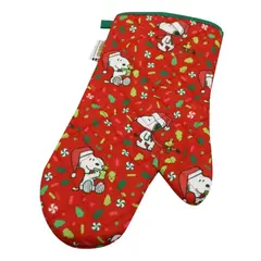 SNOOPY - Pack de Cocina con Guante y Toma Olla para Adulto Rojo + Niño