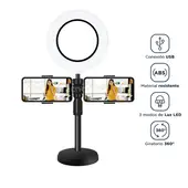 GENERICO - Soporte de Mesa Escritorio para 2 Celulares Aro LED