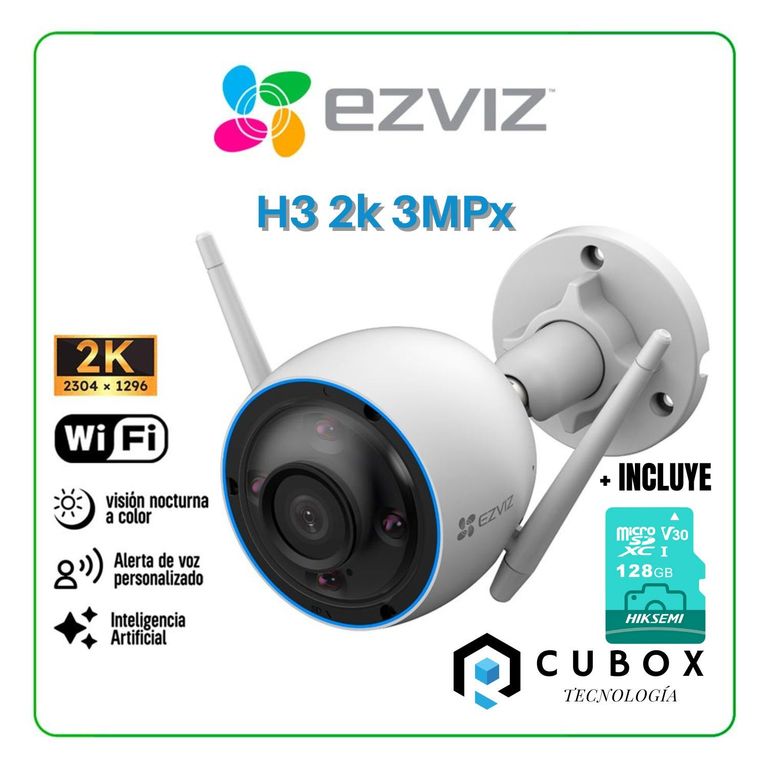 Cámara Seguridad H3 3Mp 2K Vision Nocturna Color + Micro Sd 128gb