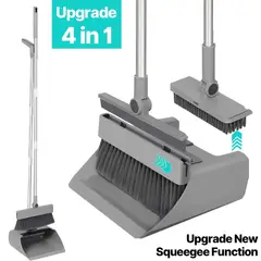 GENERICO - Set Escoba y Recogedor Plegable Limpieza Hogar Ergonómico Auto-Limpiable 4 en 1 Gris