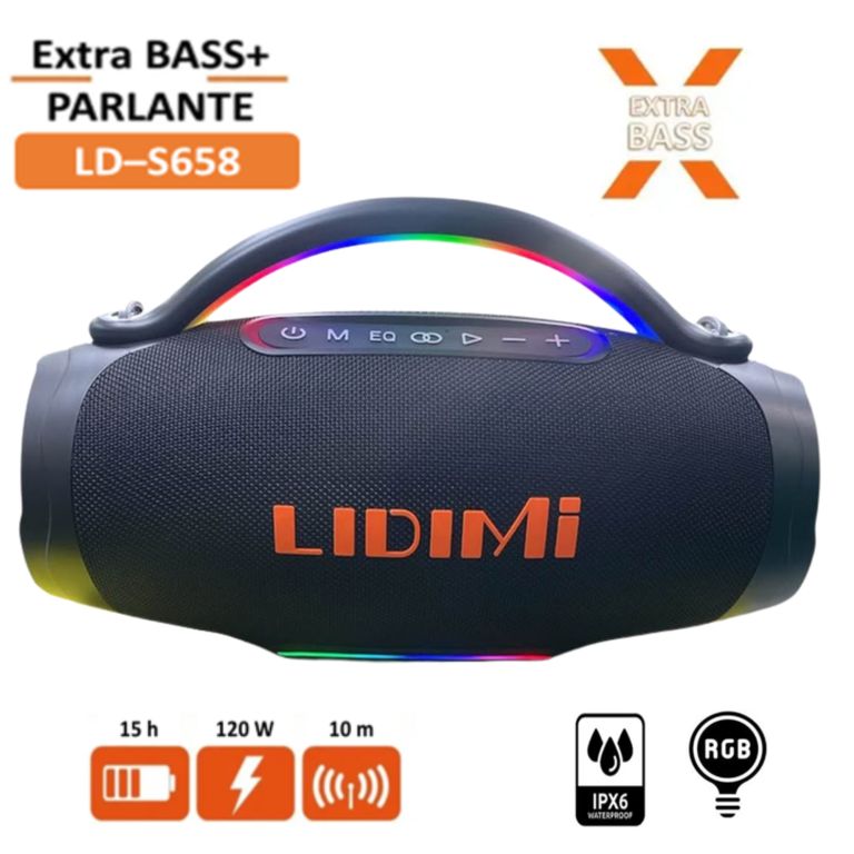 Parlante Portátil Super D-S658 120W Led RGB Bluetooth USB