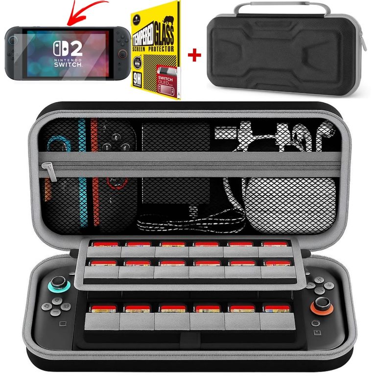 Mica + Funda Protectora Tipo Maletín Para Nintendo Switch 2 – Estuche Duro XL