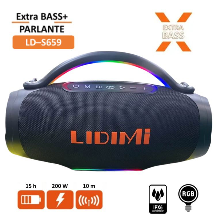 Parlante Portátil Super D-S659 200W Led RGB Bluetooth USB