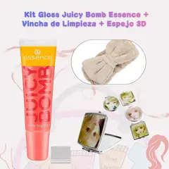 GENERICO - Kit Gloss Juicy Bomb Essence + Vincha de Limpieza + Espejo 3D Set de Maquillaje y Cuidado Facial