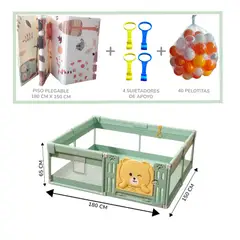 GENERICO - CORRAL DE JUEGOS PACK COMPLETO 150 CM x 180 CM PARA BEBÉS