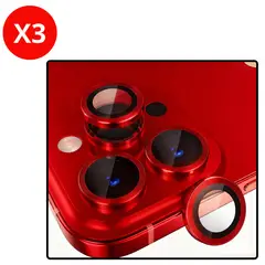 SHIELD - Pack x3 Mica Protector de Cámara Individuales Metálico Rojo para iPhone 16 Pro