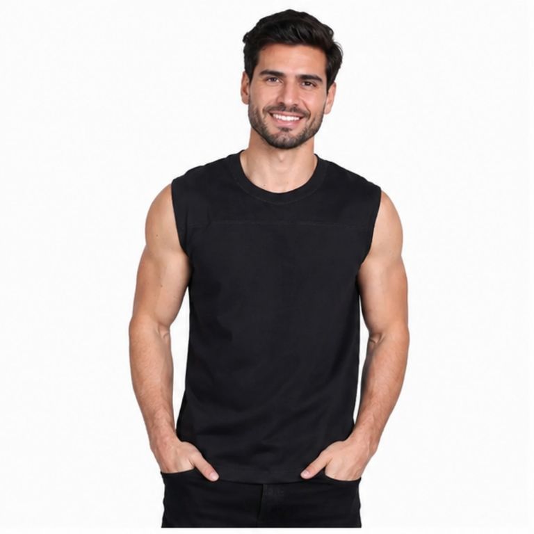 Polo de hombre manga cero100% algodón - Negro M