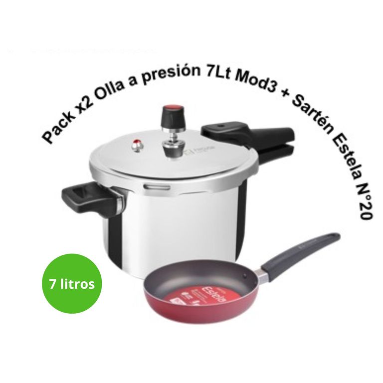 Olla a Presion 7 Lt Acero Inoxidable y Sarten Estela 20 Marca