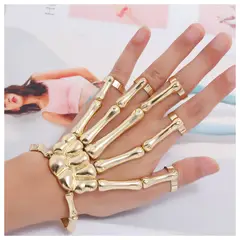 ZIMRAHYG - Anillo largo de dedo completo estilo punk biker de aleación con huesos y pulsera
