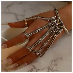 ZIMRAHYG - Anillo largo de dedo completo estilo punk biker de aleación con huesos y pulsera