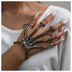 ZIMRAHYG - Anillo largo de dedo completo estilo punk biker de aleación con huesos y pulsera