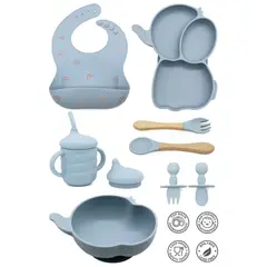 GENERICO - SET DE VAJILLA ELEFANTE PARA BEBE COLOR CELESTE ACERO