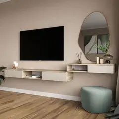 TU MESITA - Mesa de TV Flotante Higher con Recibidor Color MallorcaBlanco