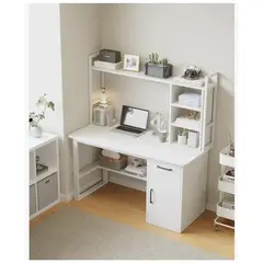 R&R MUEBLES - Escritorio con Estantes Moderno Gin Blanco