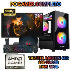 AMD - PC GAMER RADEON 4GB SSD 500GB RAM 16GB MONITOR 24 MAS ACCESORIOS