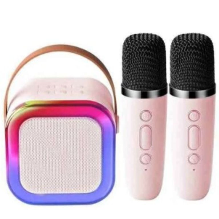 Mini Parlante Karaoke Portatil Bluetooth Led Con Doble Microfono Inalambrico