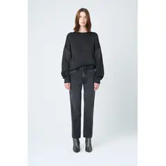 VELEZ - Vélez Jean Vega En Black Denim Mujer Detalle Cuero Negro