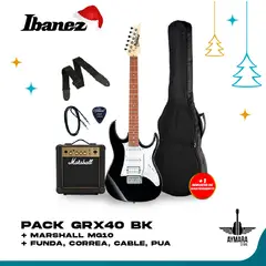 IBANEZ - GRX40 BK PACK GUITARRA ELECTRICA + MARSHALL MG10G-E AMPLIFICADOR + ACCESORIOS