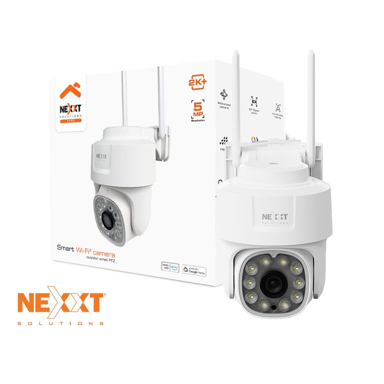 Cámara PTZ Vigilancia NHC-OP10 5MP Nexxt Zoom 6X Audio 2 vías Reflector Sirena RJ45