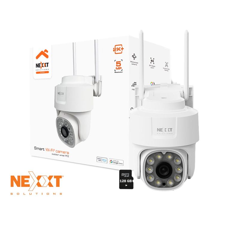 Cámara PTZ Vigilancia NHC-OP10 5MP Nexxt Zoom 6X Audio 2 vías Reflector RJ45 SD 128GB