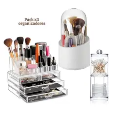 ROSH - Pack x3 Organizador de Maquillaje Organizador de Brochas y Porta Hisopos