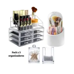 ROSH - Pack x3 Organizador de Maquillaje Organizador de Brochas y Porta Hisopos