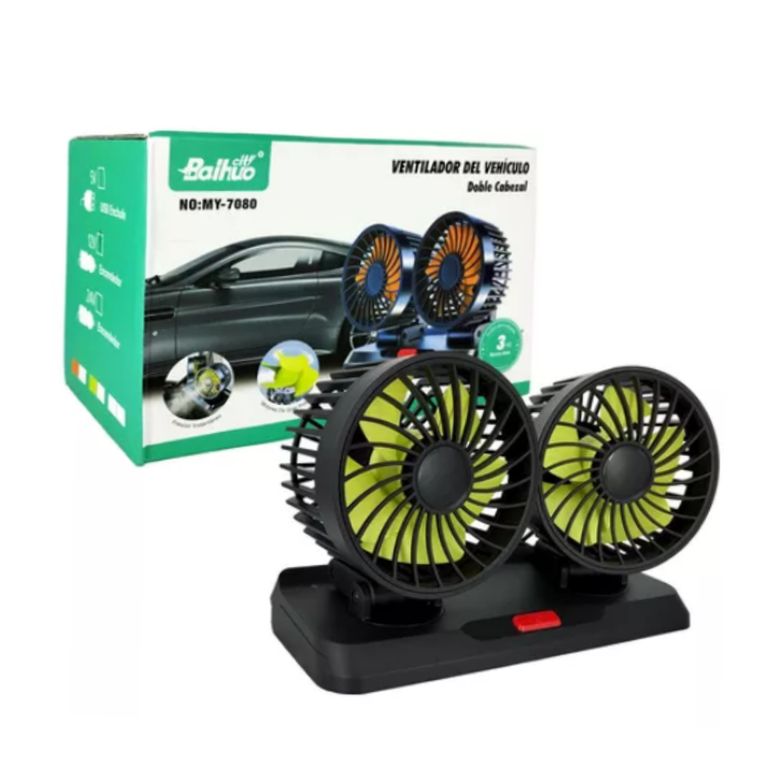 VENTILADOR PARA AUTO DE DOBLE CABEZAL 360°