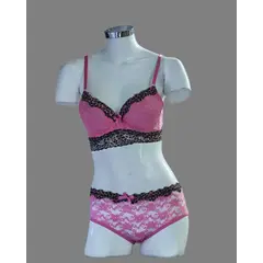 GENERICO - Set de 2 piezas ENCAJE Rosado Brasier plusUp talla m 34b y calzon encaje talla M DEALCOBA