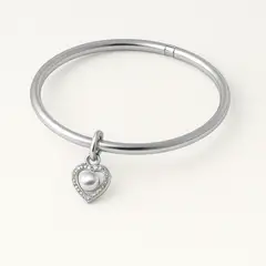 GENERICO - Pulsera Bangle Charm Corazón Perla Mujer Acero Inoxidable