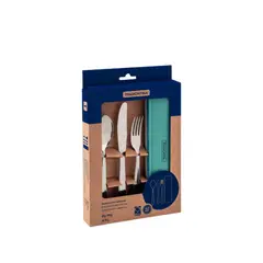 TRAMONTINA - SET DE CUBIERTOS 4 PIEZAS PARA LONCHERA ACERO INOX VERDE