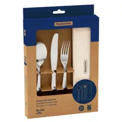 TRAMONTINA - SET DE CUBIERTOS 4 PIEZAS PARA LONCHERA ACERO INOX PESADO BLANCO