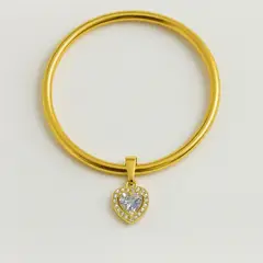 GENERICO - Pulsera Bangle Charm Corazón Circones Baño Oro Mujer