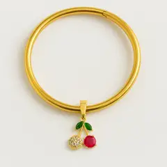 GENERICO - Pulsera Bangle Charm Cerezas Circones Baño Oro Mujer