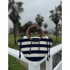 GENERICO - Cartera artesanal Lodini Modelo Lod71 Azul marino y crema