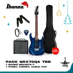 IBANEZ - GRX70QA TBB PACK GUITARRA ELECTRICA IBZ10GV2-T AMPLIFICADOR 10W INCLUYE ACCESORIOS