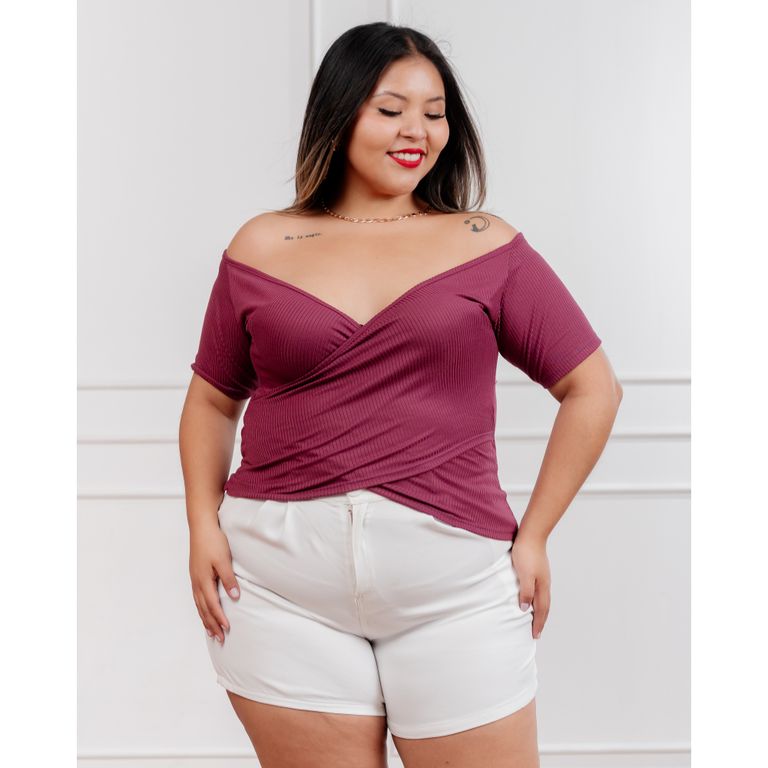 Polo básico mujer cuello cruzado