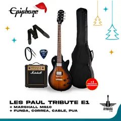 EPIPHONE - E1LPOVSNH1 LES PAUL TRIBUTE E1 VINTAGE SUNBURST + MARSHALL MG10G-E INCLUYE ACCESORIOS
